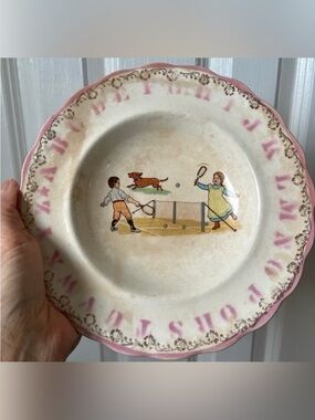 Antique 1920s McNicol Pottery Child’s Plate – Alphabet Rim & Tennis Scene